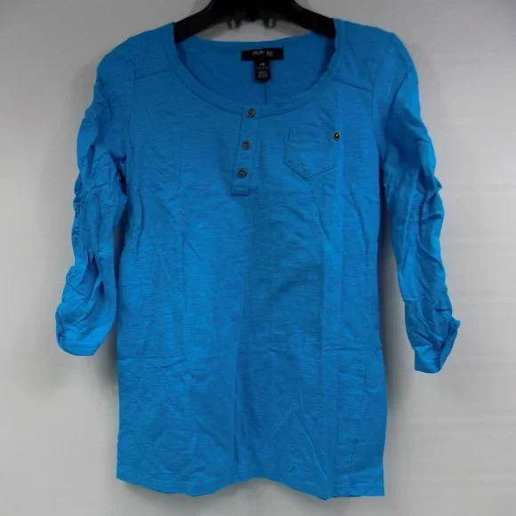 Style & Co. Ruched Sleeve One-Pocket Henley Size Petite Medium - Picture 1 of 5